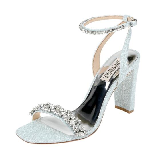 BADGLEY MISCHKA Womens Tasmine Tall Evening Sandals US 6.5 37 Blue Crystals NIB - Picture 1 of 12